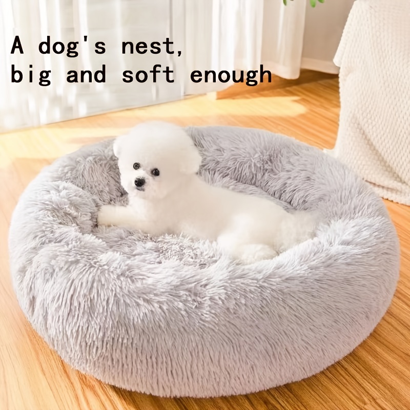 

Round Plush Dog Bed, Deep Nest, Warm Polypropylene Material, Suitable For Extra Small To Medium Dogs, Seasonal Cat Lounger, No Required