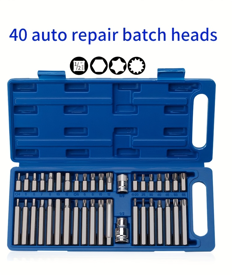 40pcs heavy-duty metal screwdriver set with non-slip ergonomic handle & compact toolbox - star-shaped & phillips/flathead drivers, sae & metric sizes for car,, home, electrical repairs -   tool kit for mechanics, diy, appliance maintenance -   40pcs set with organized compartments, durable metal construction, and non-slip ergonomic handles for comfortable use Product details 0