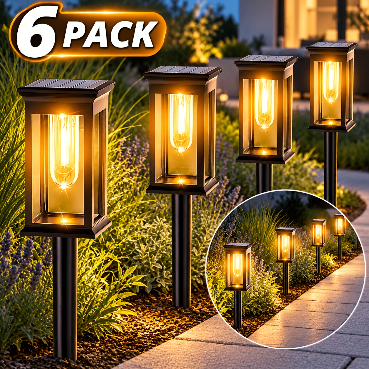 Image of 4/6/12 Pack Solar Outdoor Lights, Upgraded Warm White Bulb Solar Lights Outdoor, Auto Solar Pathway Lights Garden Decorations Outside Halloween Yard Pathway Patio Lawn