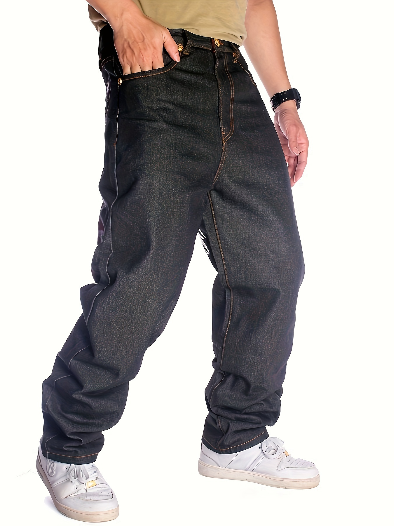 Men's Hip Hop Embroidery Baggy Jeans Denim Loose Trousers-42