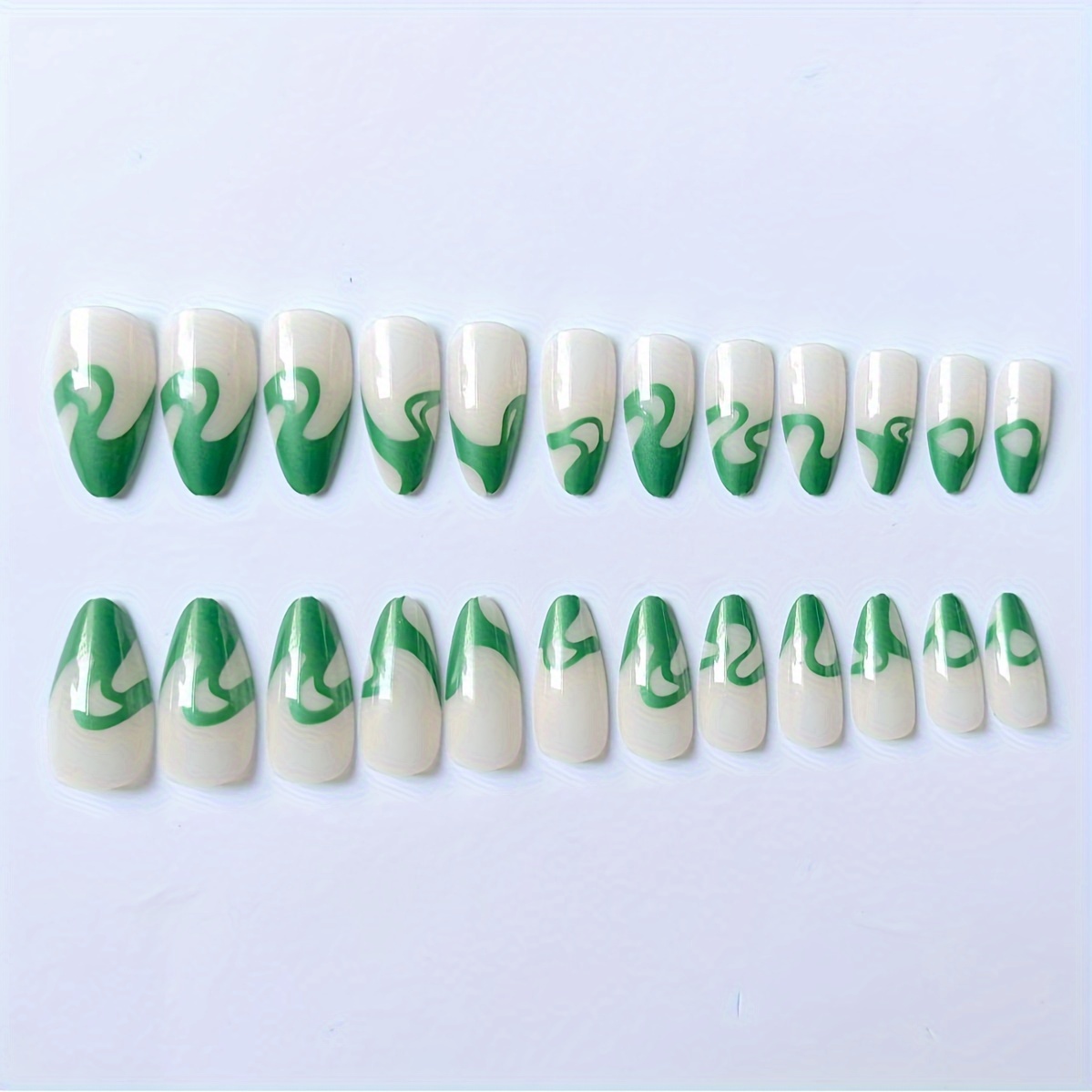 st patricks day green false nails green corrugated sweet cool nail art set medium almond false nails details 2