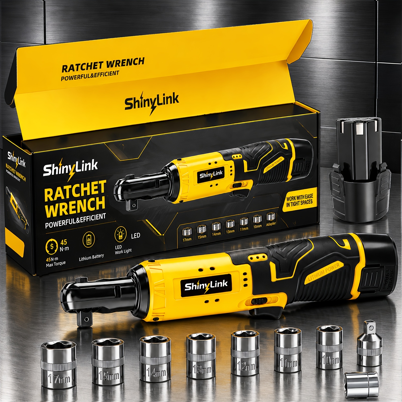 TEMU 12v Cordless Electric Ratchet Wrench Set, 3/8" Drive 45nm High Torque Angle Ratchet Tool, Variable Speed Trigger, Rechargeable 1 Or 2pcs Lithium