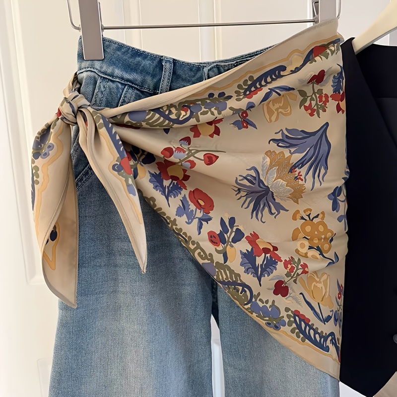 TEMU 2026 Autumn/winter New Fashionable Versatile Scarf Belt Decoration Baotou Scarf Flower Triangle Scarf Scarf Scarf Tie Waist Pair With Women
