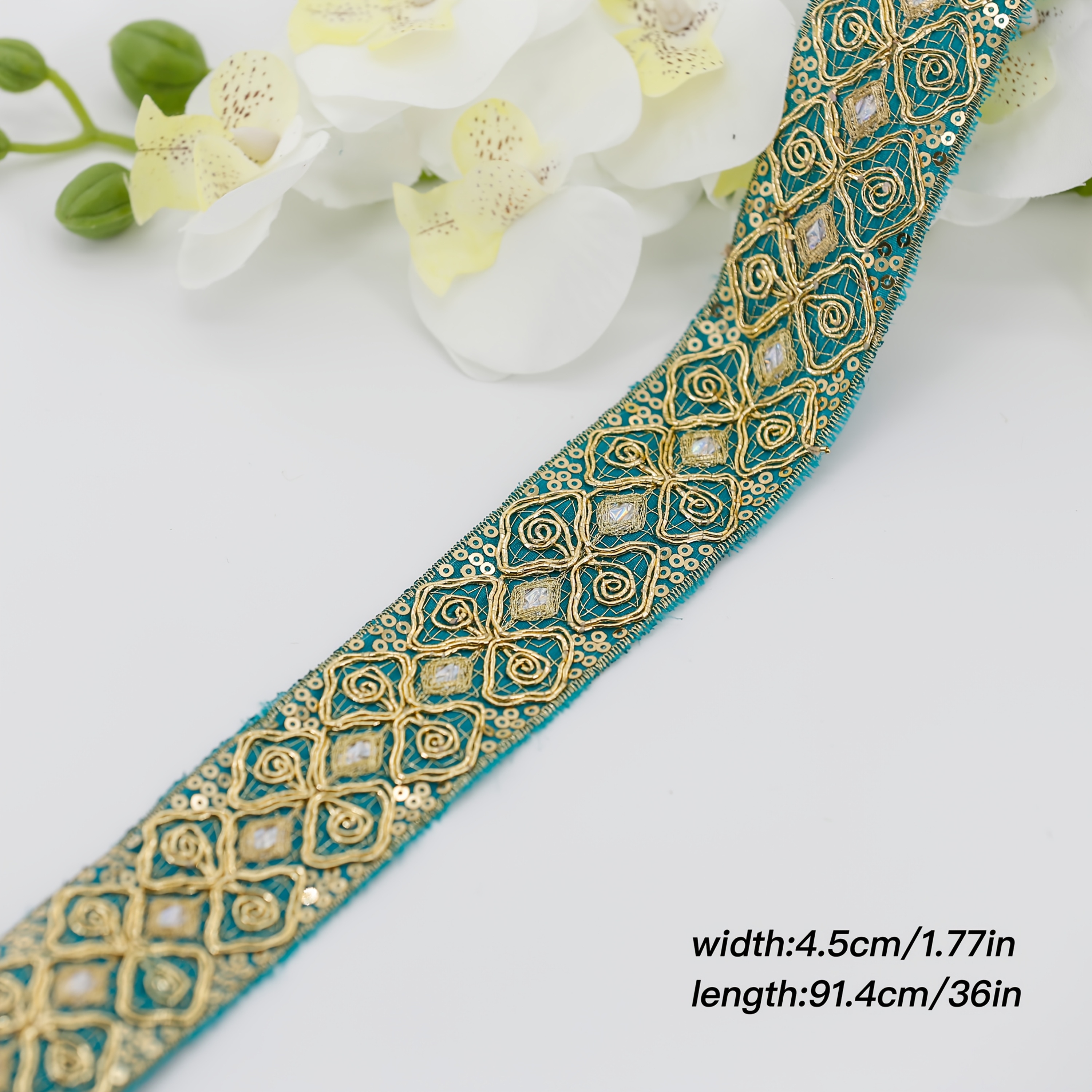 TEMU Adorno de lentejuelas con volantes bordados de hilo dorado, cinta de lentejuelas de estilo , suministros decorativos artesanales para disfraces