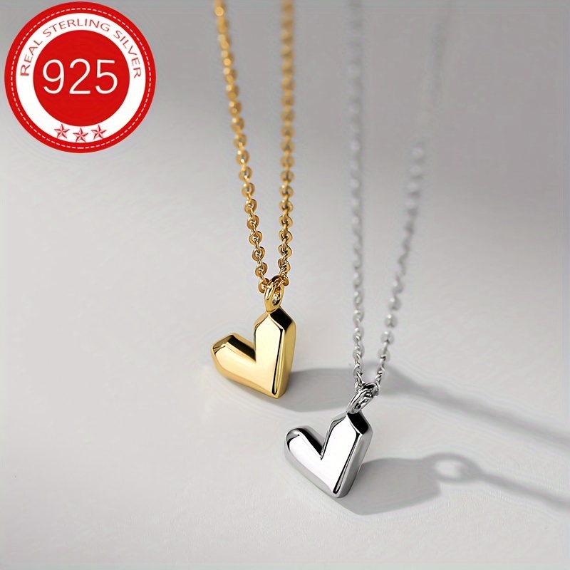 

1pc 925 Sterling Silver Geometric Love Pendant Necklace Extension Chain Adjustable 18k Gold Plated Gift Box Wrapped For Party Holiday Gifts Thanksgiving Gifts