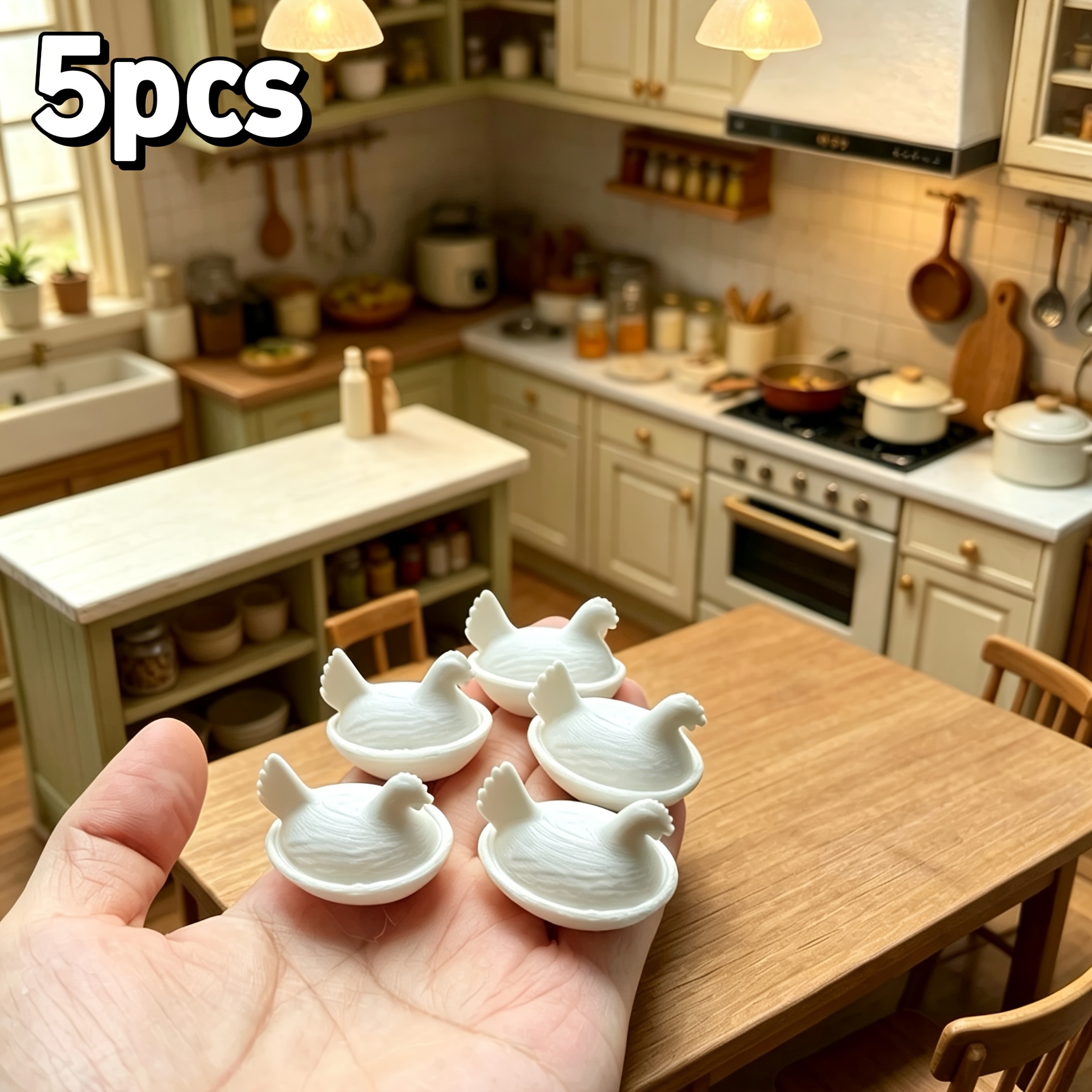 TEMU 5pcs Set, Realistic Miniature Hen-shaped Storage Bowl Plastic Model, Open-lid Miniature Model, Diy Dollhouse Storage Ornament, Vintage Kitchen,