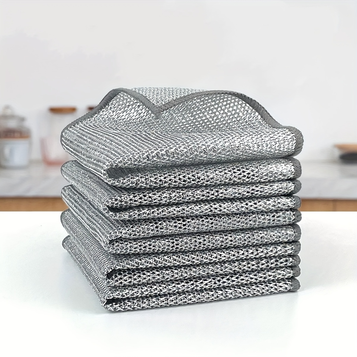 TEMU Multi-functional Simulated Wire Dishcloth, Suitable For Wet And Dry Scrubbing, Scratch-resistant Cleaning Pad, Ideal For Washing Dishes, Pots, Sinks, Countertops, Easy To Rinse, Machine Washable.