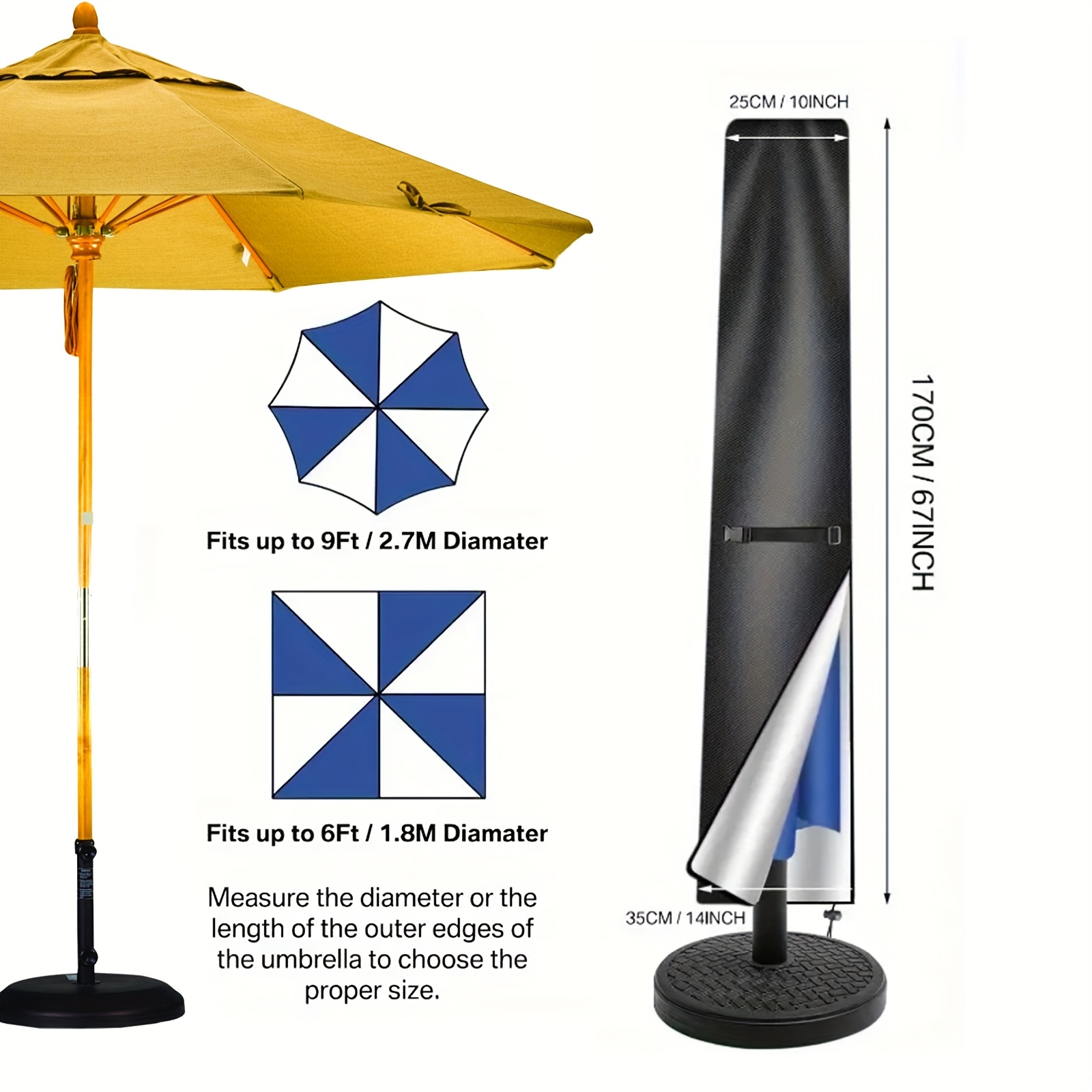 E-shop 1 Stück SAFANA Outdoor-Parasolschutz - Langlebiges Oxford-Gewebe mit Reißverschluss, 9ft/2,7m und 6ft/1,8m Passform, Stabiler Hängender