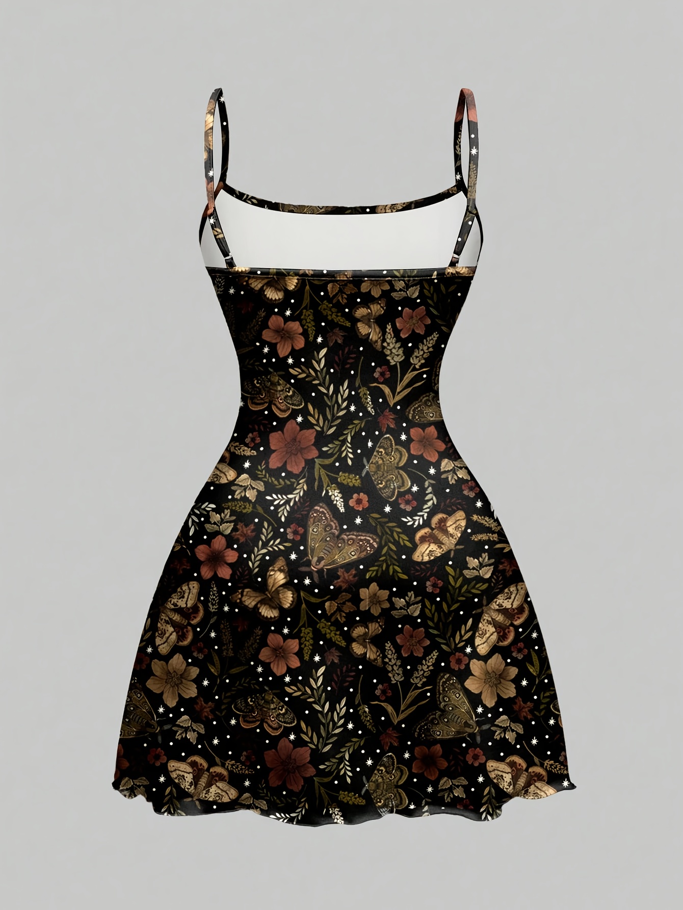 Cute Moth Butterfly Floral Plant Autumn Maple Leaf Moon Star Full-Print Camisole Dress