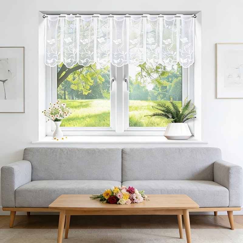 E-shop Ein einzelnes, transparentes, weißes Spitzenvorhangteil im Landhausstil, mit Stangentasche zum einfachen Aufhängen, geeignet für Schlafzimmer,