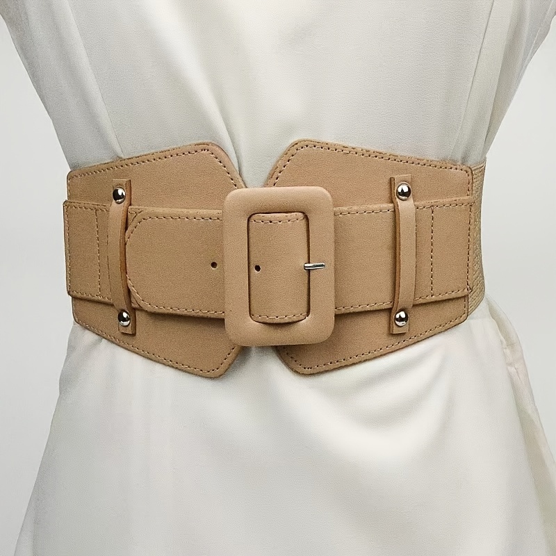 

Elastic Wide Waist Belt, Slimming Retro Style Fashionable Accessory, Stretch With Vintage Buckle, Versatile For Dresses