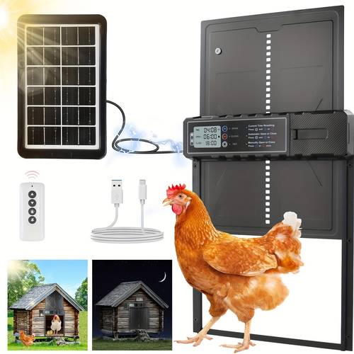 large automatic chicken coop door with solar powered operation remote control anti safety heavy duty metal construction usb rechargeable battery solar chicken coop door coop door chicken coop door automatic
