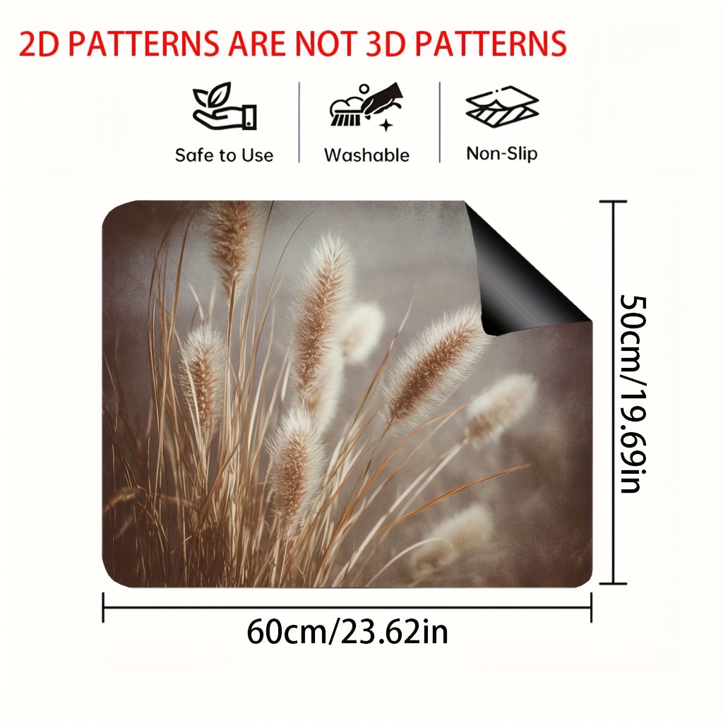 TEMU 1pc, 2d Flat, Pampas Grass Black And White Kitchen Stove Top Protector Mat, Drying Pads For Kitchen Counter For Any Kitchen Washer, Dryer, Stove