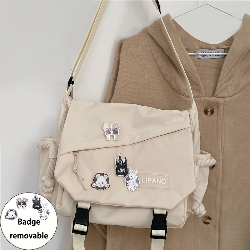 TEMU A Stylish , Large-capacity Gym Bag, Retro Workwear Messenger Bag, Universal Nylon Crossbody Bag For Students (includes 4 Badges); Suitable For