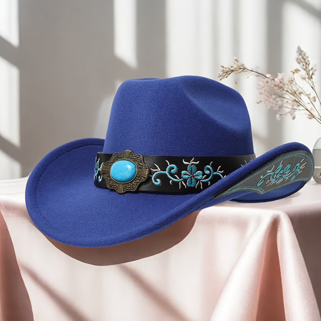 an elegant womens fedora teal embroidered band denim - Temu display picture 1
