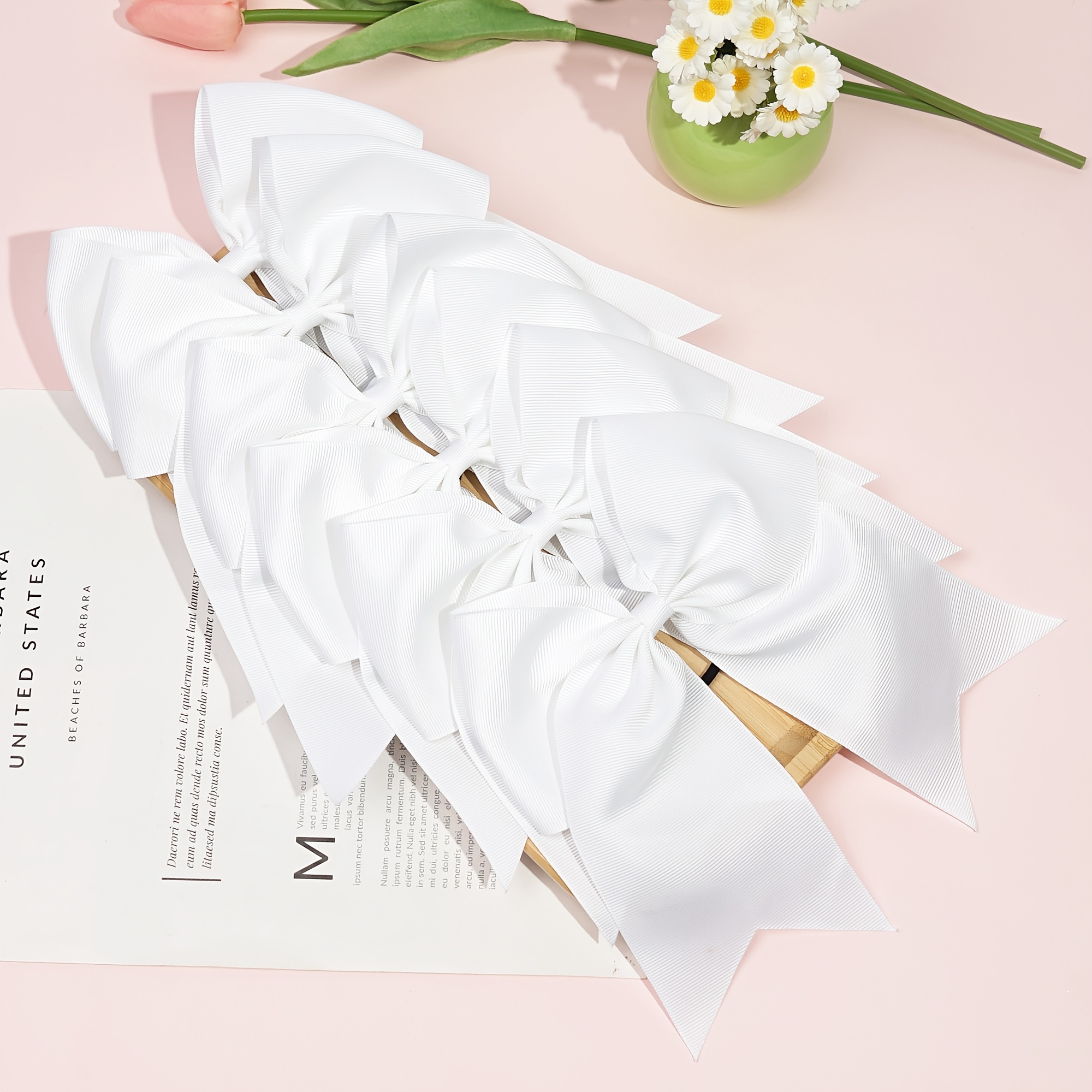 TEMU 6pcs Cheerleading Hair Bows With 8-inch Tailcoat Bows - Hand-made Grosgrain Ribbon Elastic Hair Ties Suitable For Cheerleaders, Uniforms,