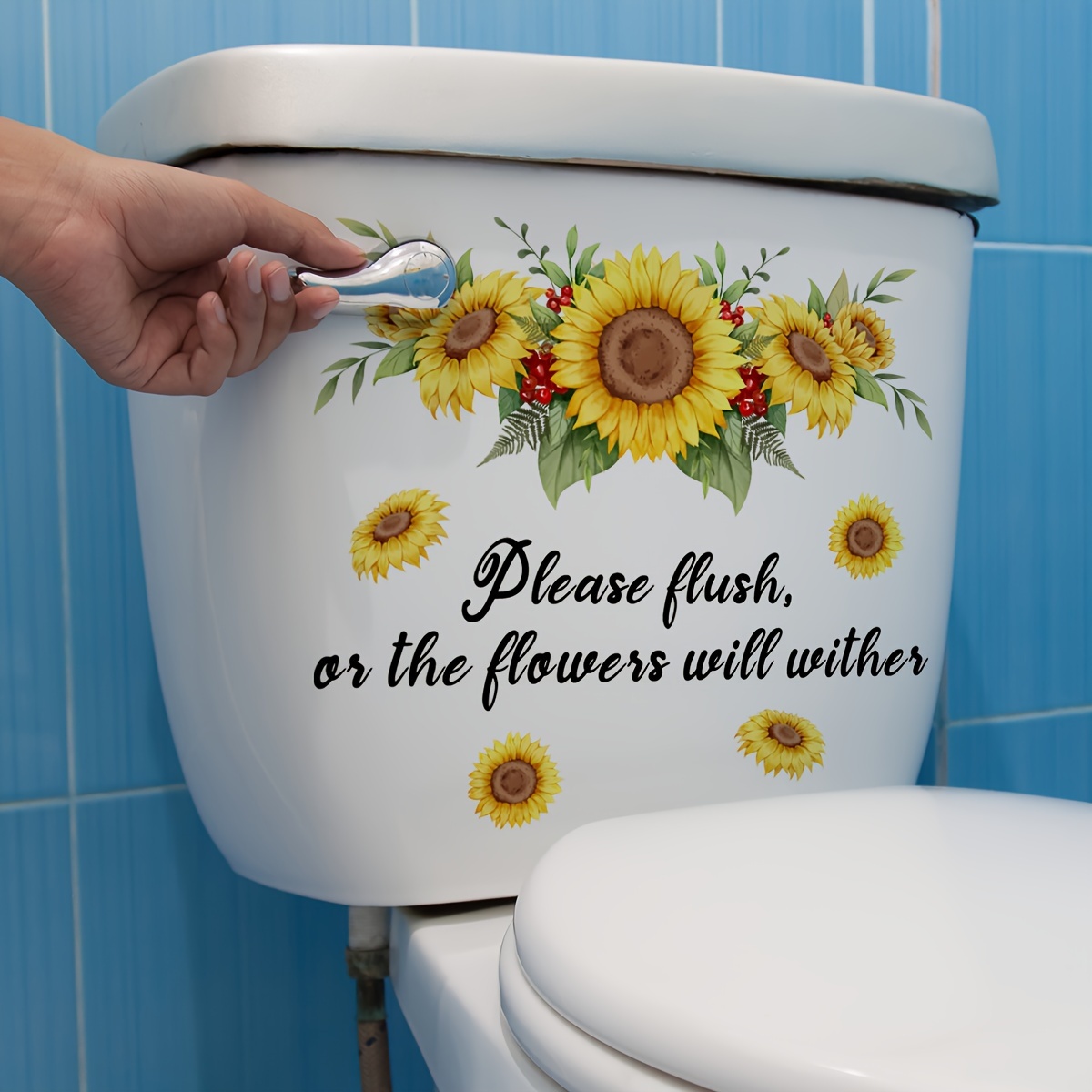 

1pc Sunflower Pattern Toilet Lid Decal, Self-adhesive Toilet Sticker, Creative Decorative Wall Sticker, Bathroom Accessories, Home Decor