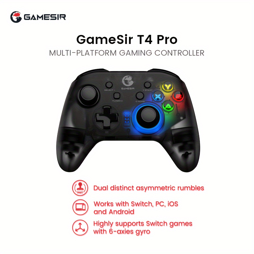 

T4 Pro Wireless Game Controller For Windows 7 8 10 Pc//android/switch, Dual Shock Usb Mobile Phone Gamepad Joystick For Arcade Mfi Games, Semi-transparent Led Backlight