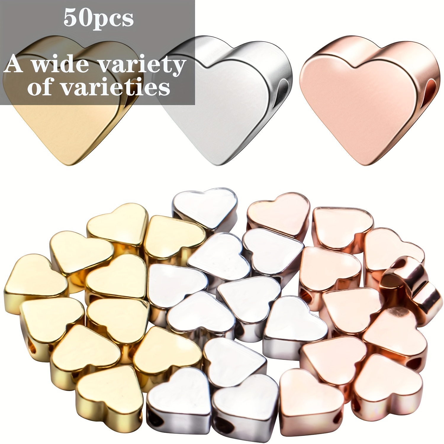 Image of Spacer Bead Jewelry Additions, 50pcs Eyelet Heart Bead Spacer Loose Bead Double Sided Pendant Charm Handmade Bracelet Necklace Valentine's Day, 7 * 6 * 3mm, Ccb Plastic Spacer Bead