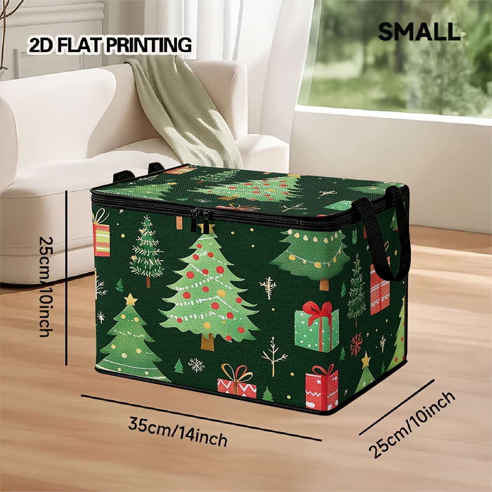 TEMU 1pc 2d Flat Print, 1pc, Festive Holiday-themed Storage Bin With A Lid Featuring Christmas Trees, Ideal For Organizing, In Different Sizes,