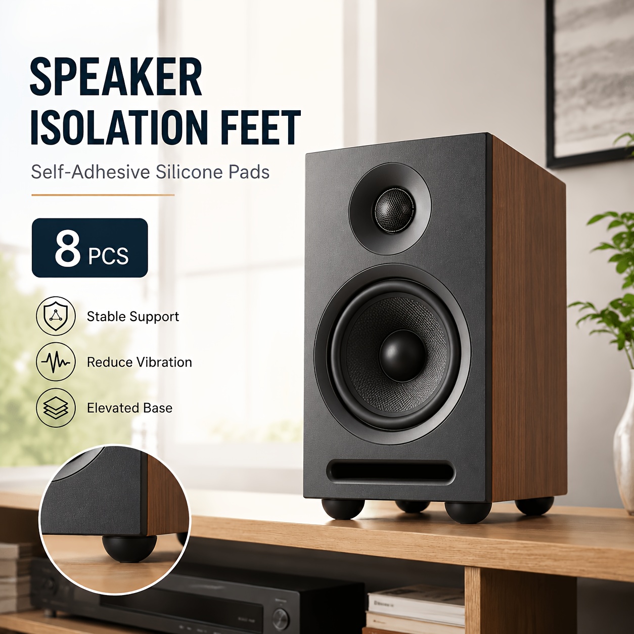 TEMU 8pcs Self-adhesive Hifi Speaker Isolation Feet, Anti-vibration Non-slip Speaker Base Pads, Shock-absorbing Bumpers For Stabilizing Bookshelf