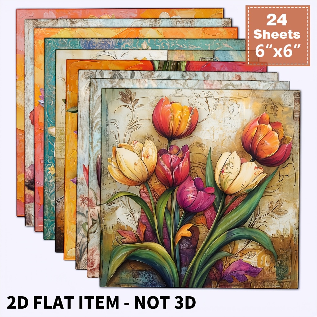 TEMU 24 Feuilles (24 pièces/Feuilles) Papier Peinture à l'Huile Vintage 6x6 Pouces - Effet Usé Non Répétitif Adapté pour Scrapbooking, Collage, Junk