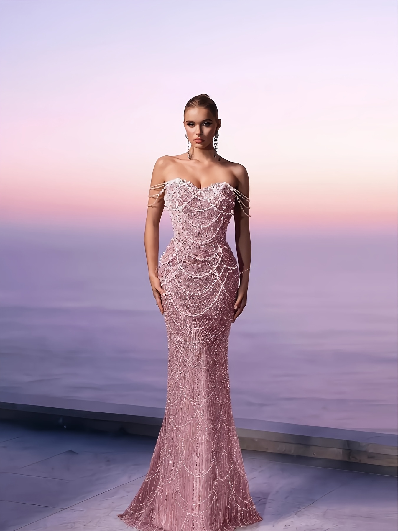 long sleeve off-the-shoulder dress wedding Gianna Off-Shoulder Long Sleeve Gown