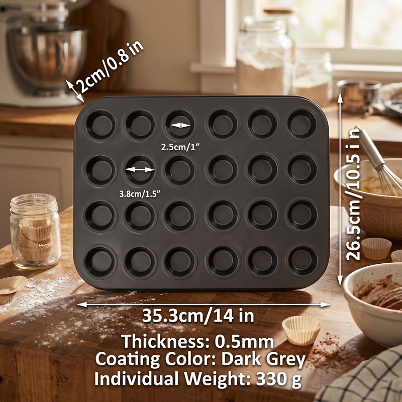 TEMU Stampo per mini muffin da 24 pirottini, teglia per cupcake in acciaio al carbonio antiaderente cottura uniforme, stampo da antiaderente e