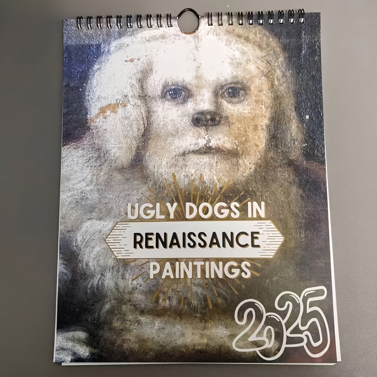 

In Renaissance Paintings 2025 Wall Calendar, Medieval Canine Art, Quirky Novelty Gift, English Language, Paper Material, 8.5"x11" With Hanging Hole