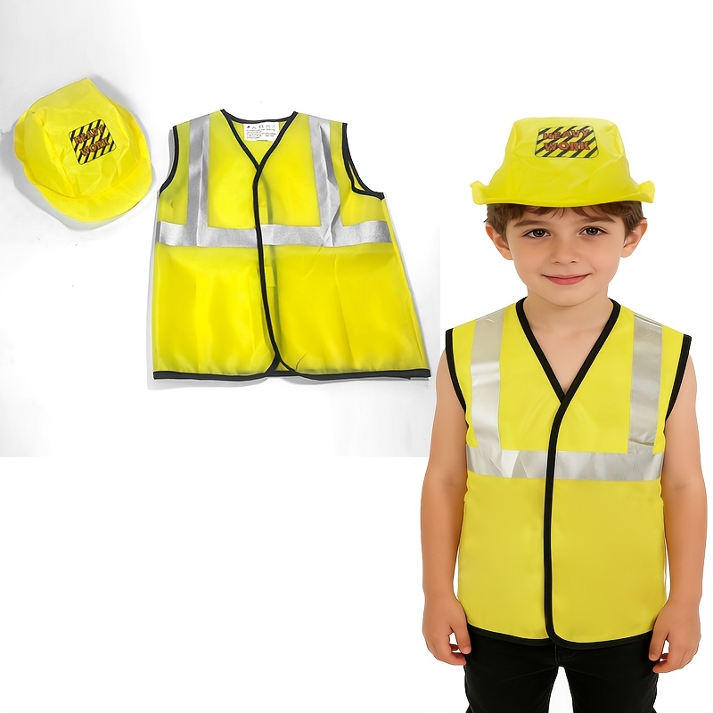 2pcs set of role playing costumes police uniform engineer uniform vest with hat pretend play toys christmas gifts birthday gifts