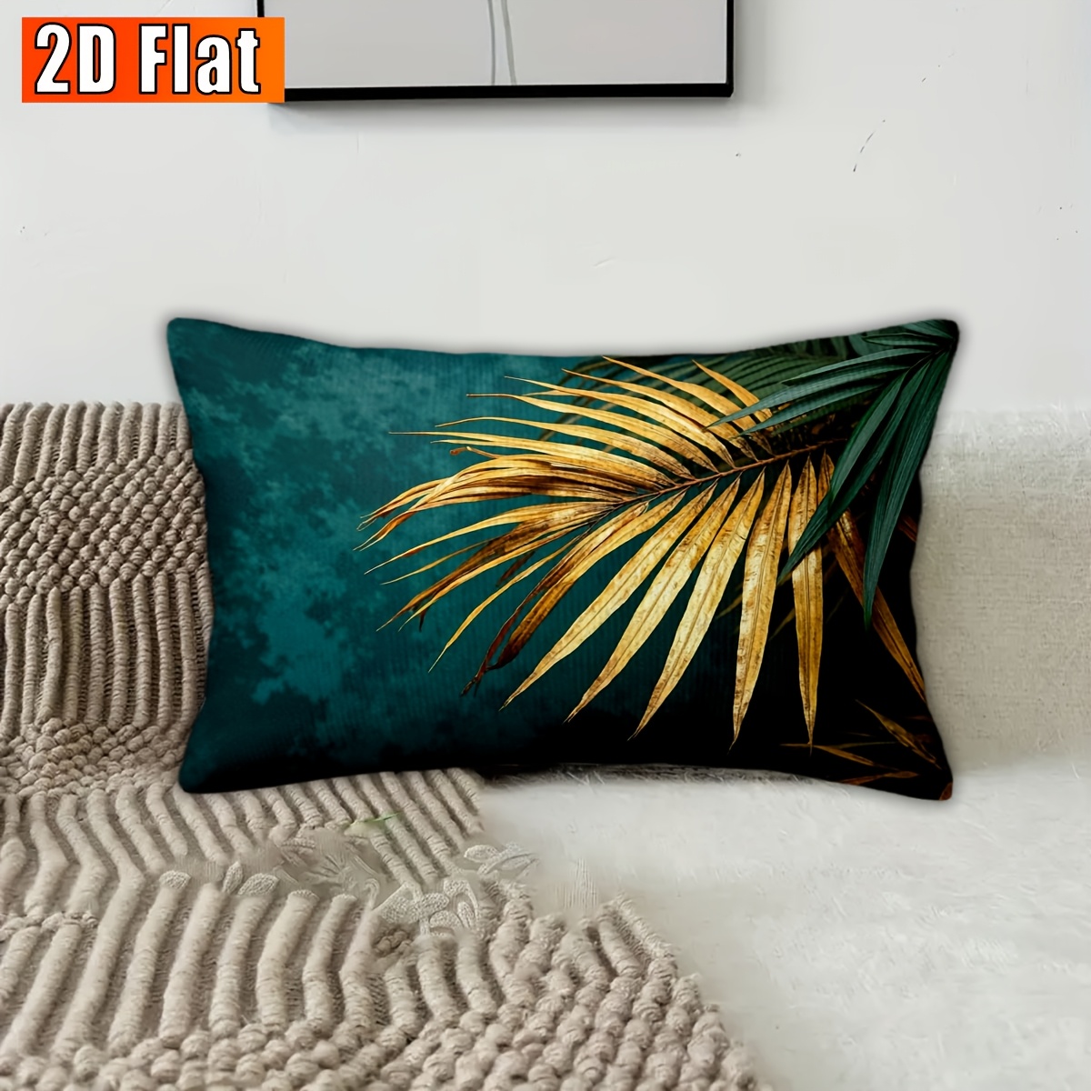 TEMU Housses de coussin plates 2D, 1 pièce, Feuilles de palmier au soleil, Taies d'oreiller courtes à motif en peluche, Décoration de fête, (