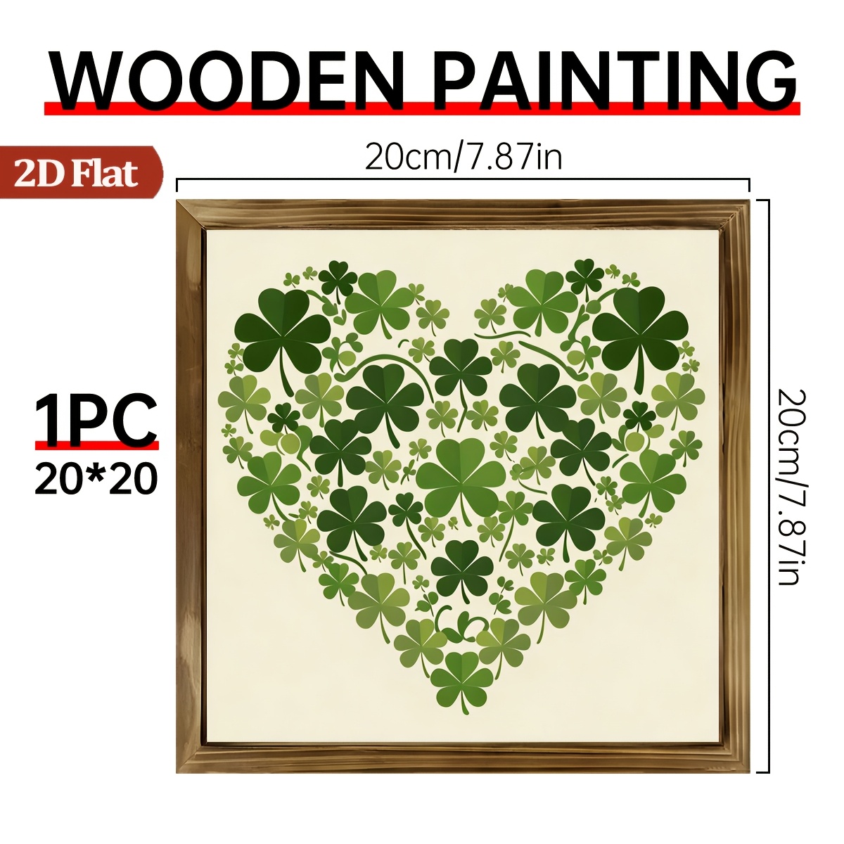 TEMU 2d Flat, 2d Flat 1pc Decorative Wooden Sign - 's Day Decor With Clover & Design - 8x8 Inches - Suitable For Bedroom, Living Room, Cafe, And