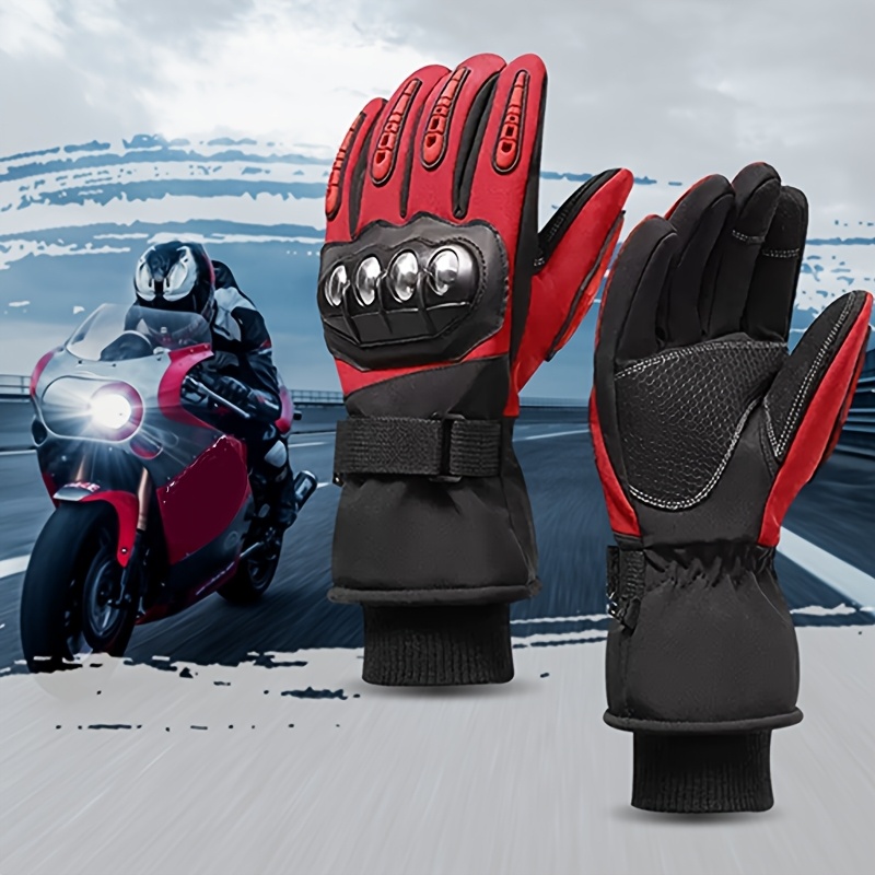 

1 Pair Winter Motorcycle Gloves, Waterproof Cold Weather Warm Gloves, Touchscreen Compatible, Polyester Woven Material, Unisex Riding Cycling Gloves For Spring