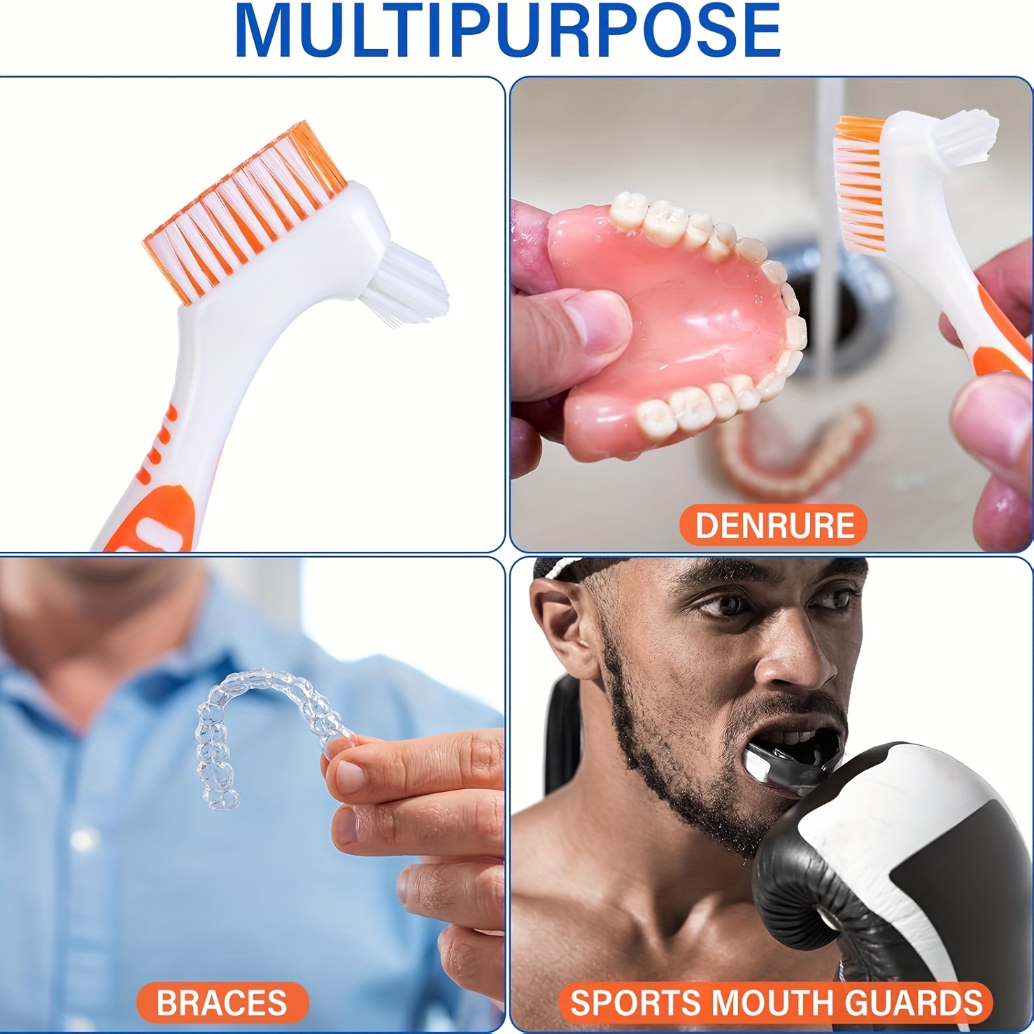 12pcs Portable Denture Brushes with Multi-Layer Nylon Bristles