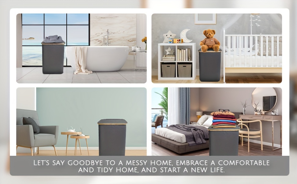 cestos de roupa com tampa, 42,27 galões extra   organizador de roupas com 3 divisões para quarto, lavanderia, cesto de roupas  , cestos de lavanderia detalhes 2