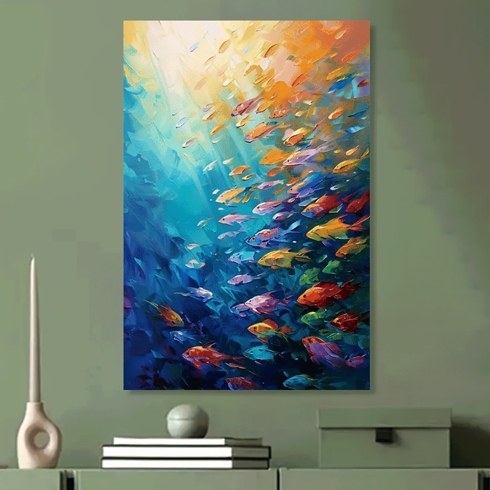 TEMU Vibrant Abstract Fish Wall Art - Colorful Underwater Scene With Fish, Modern Unframed Canvas Painting For Living Room, Bedroom, Office, Decor -