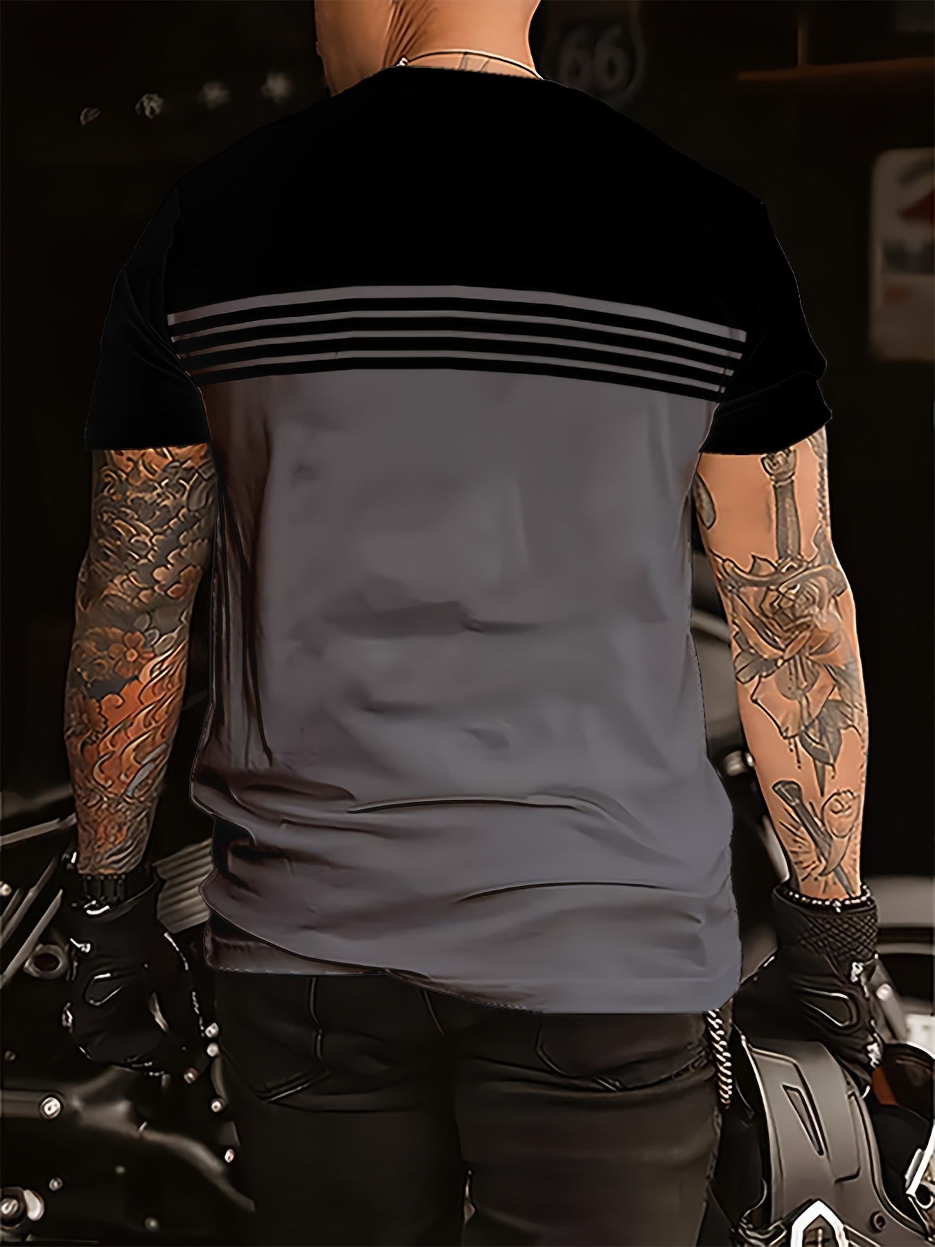 Men'S Stylish Black & Blue Gradient T-Shirt - 100% Polyester, Round Neck Short Sleeve, Machine Washable, Comfort Fit for All Seasons, Casual Wear | Smooth Texture Fabric, Everyday Tshirt | Gradient Design | Smooth Texture Fabric, T Shirt