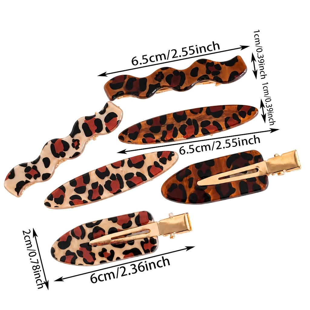 6pcs Leopard Print Oval Bangs Hair Clips Set