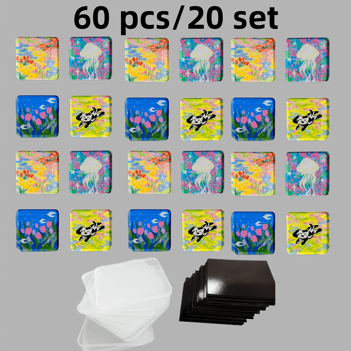 TEMU 60pcs (20-set) Handmade Refrigerator Magnets Suitable Decor, Decoration Stickers With Base, Hold For Fridge Magnets For Home, Parties, Gifts For