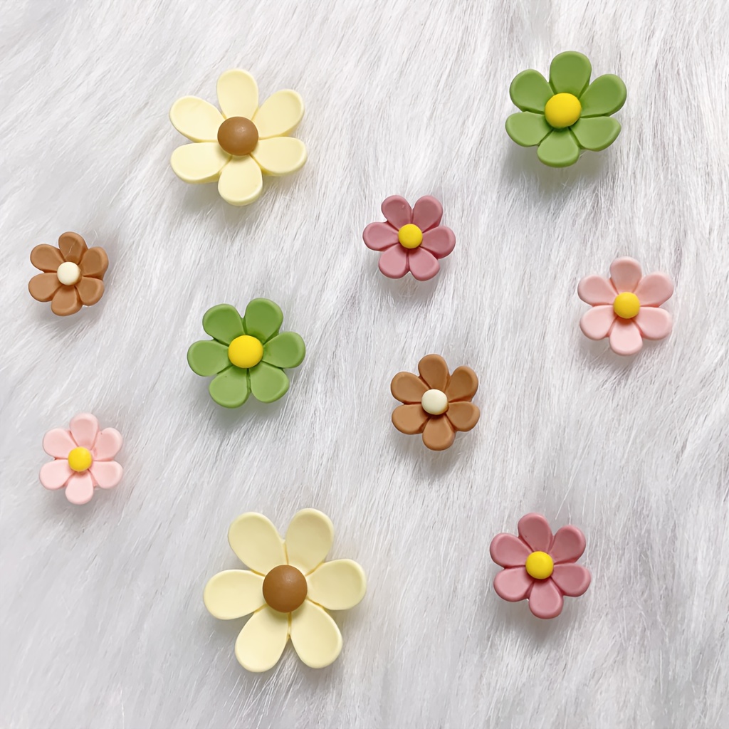 10pcs Three-dimensional Six-petal Flower Layered Green And Pink Cute Charms, Must-have Shoe Decoration Accessories For Summer Travel, Gifts