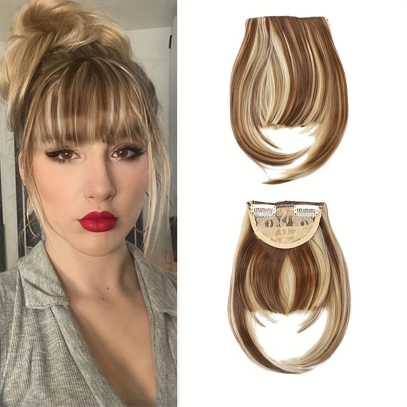 TEMU Bangs Hair Synthetic Extension Clip-in Bangs High Quality Straight Bangs With Temples 6 Inches Bangs For Women Daily