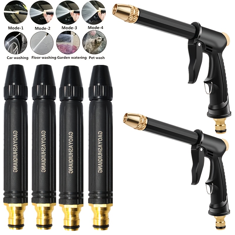 TEMU 6pcs Home Garden Hose Jet High-pressure Washer Set, 2026 New 4-mode Pressure Washer Gun, Suitable For Car Washing, Patio, Driveway, And Outdoor