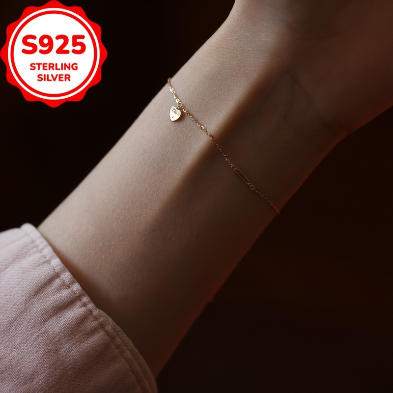 

2.1g S925 Silvery Bracelet For Women' Commuting, College Students, Fresh, Elegant, Beautiful, Literary And Artistic, , Simple, English Love Pin, Very Thin Hand Jewelry, Classic And Fashionable