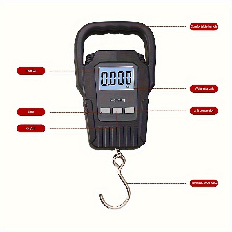 TEMU 1pc Digital Fishing Scale With Backlit Lcd Display -110 /50 Large Handle Suspension Scale, Durable Abs Material, Used For Accurate Fish Weighing