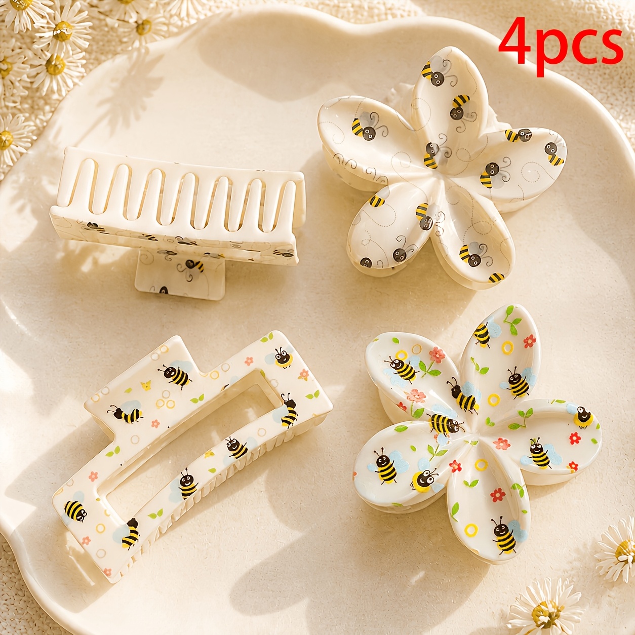 TEMU 4pcs Fresh Hair Clip Female Shark Clip High Face Value Hairpin Material Lightweight Durable Not Easy To Loose Suitable For Daily Commute Travel