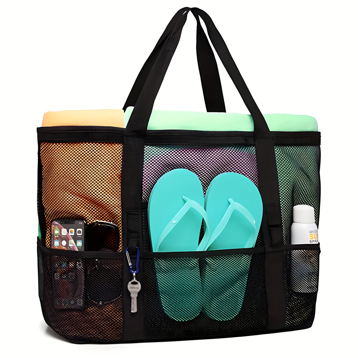   simple travel tote bag large capacity breathable mesh beach handbag multifunctional organizer beach bag suitable for beach vacation outdoor leisure 0