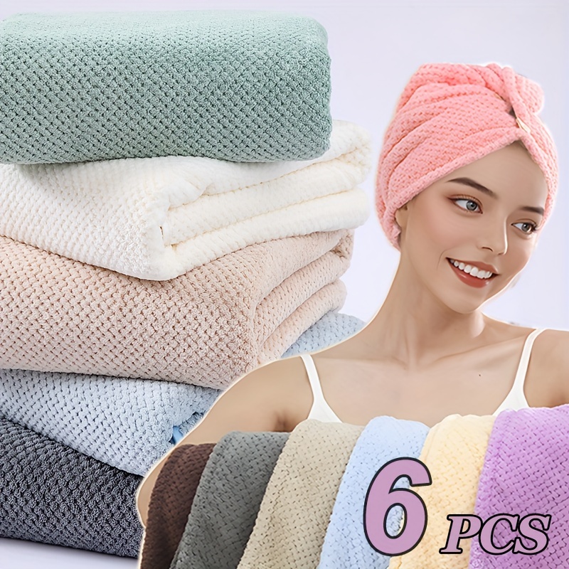 

6 Pcs Towel Set, Fleece, Cloths Towel × 2, Bath Towel × 2, Drying Cap × 2, Bath Towel, And Drying Towels For , , , Spa, Bath Sheet