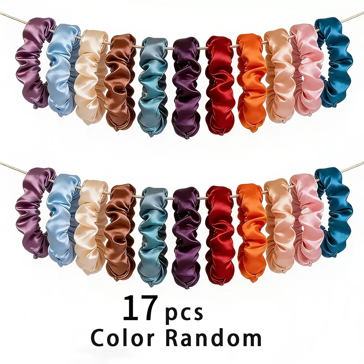 TEMU 17pcs High-elastic Random Satin High Ponytail Hair Tie Comfortable Seamless Hair Additions