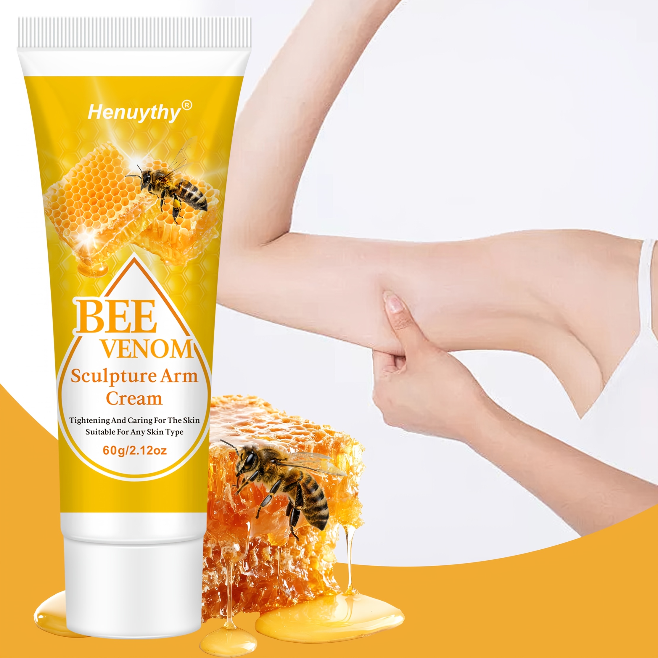 Bee Venom Sculpture Arm Cream, For Firming And Lifting, With Bee Venom And Hyaluronic Acid, For Body, Legs, , Abdomen, Hydrating, Enhances Smoothness, Elasticity, And Firmness, Appropriate For Types