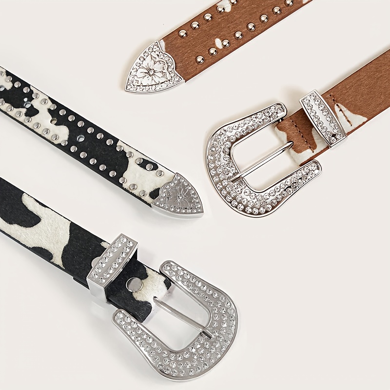 Faux Leather Belt with Rivets Silver Buckle Western Style Adjustable Waist s-l400.jpg main image 3